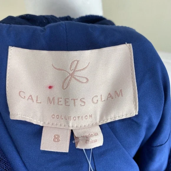 NWT’s Gal Meets Glam Women’s Eve Blue Lace Short Sleeve Ruffle Hem Dress size 8 - Picture 9 of 16